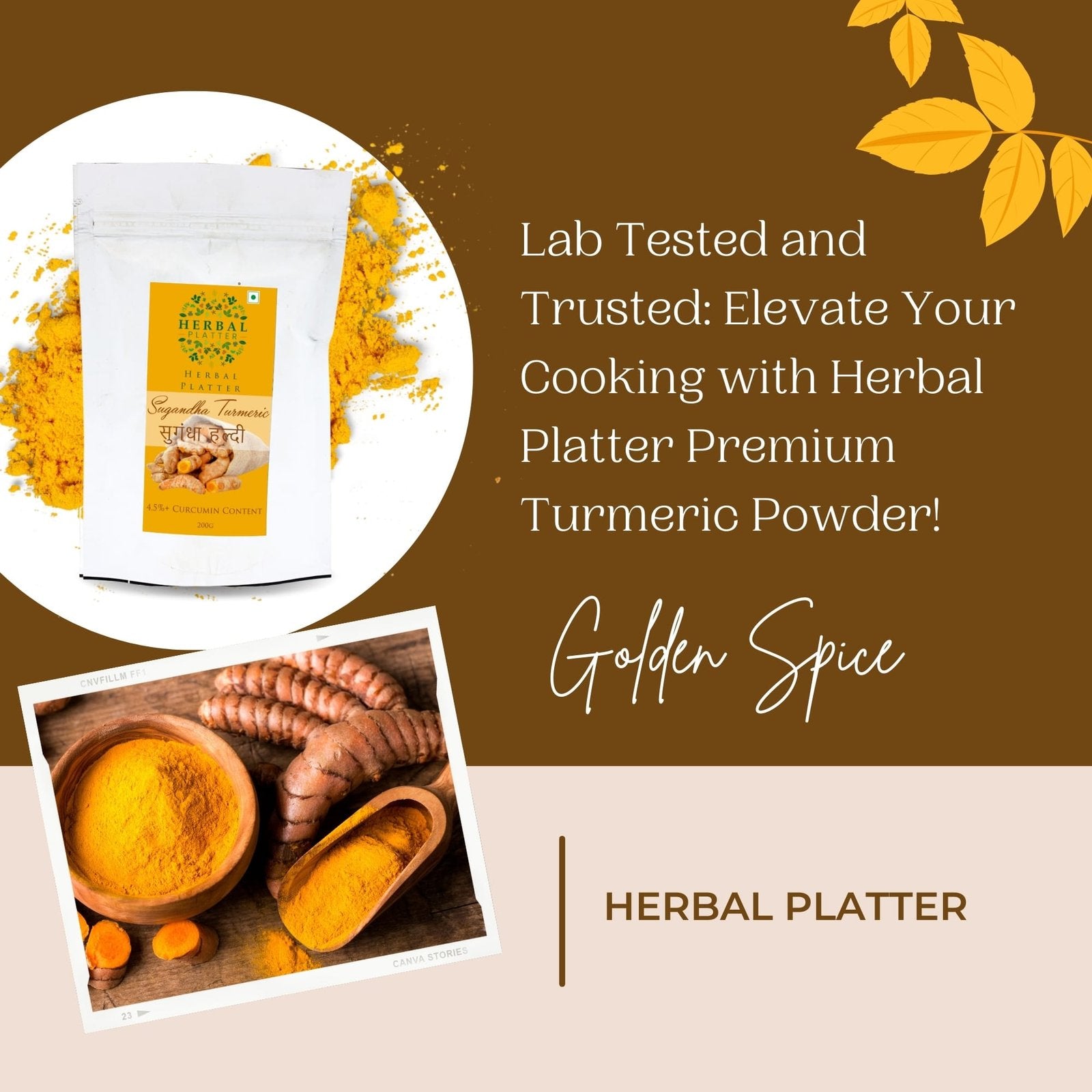 Premium Sugandha Turmeric Powder | 4.5%+ Curcumin Content| Pure Haldi Powder | Nagpur Origin| Lab Tested| High Oil Content| 200g Stand-up Pouch