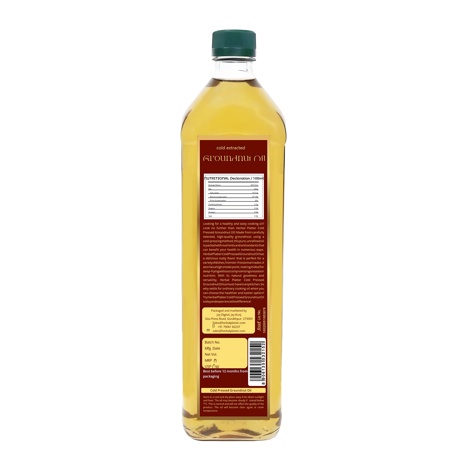 Cold Pressed Groundnut Oil for Cooking 1 Ltr | Peanut Oil | Kachi Ghani Oil