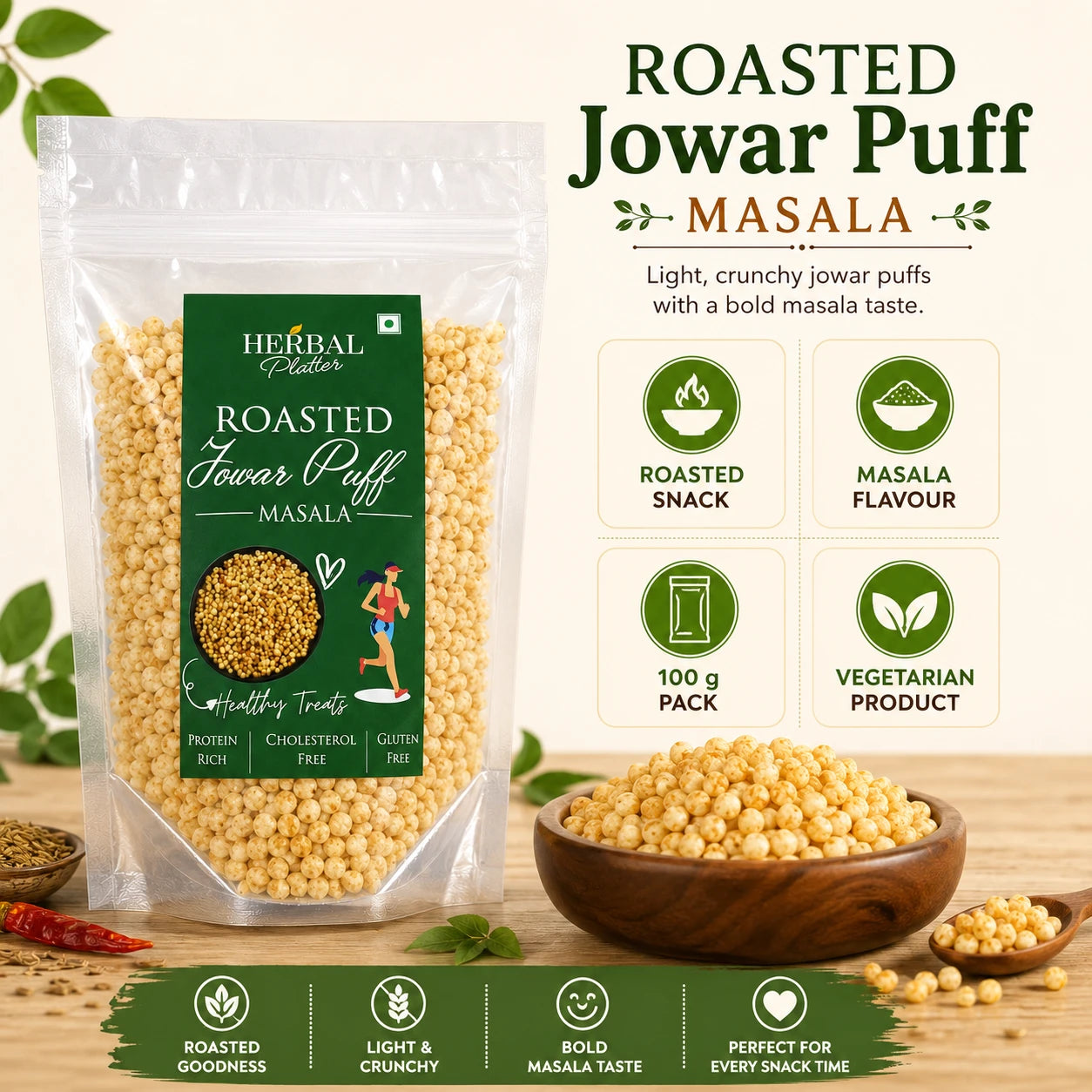 Roasted Jowar Puff- Healthy Low Calorie Snack