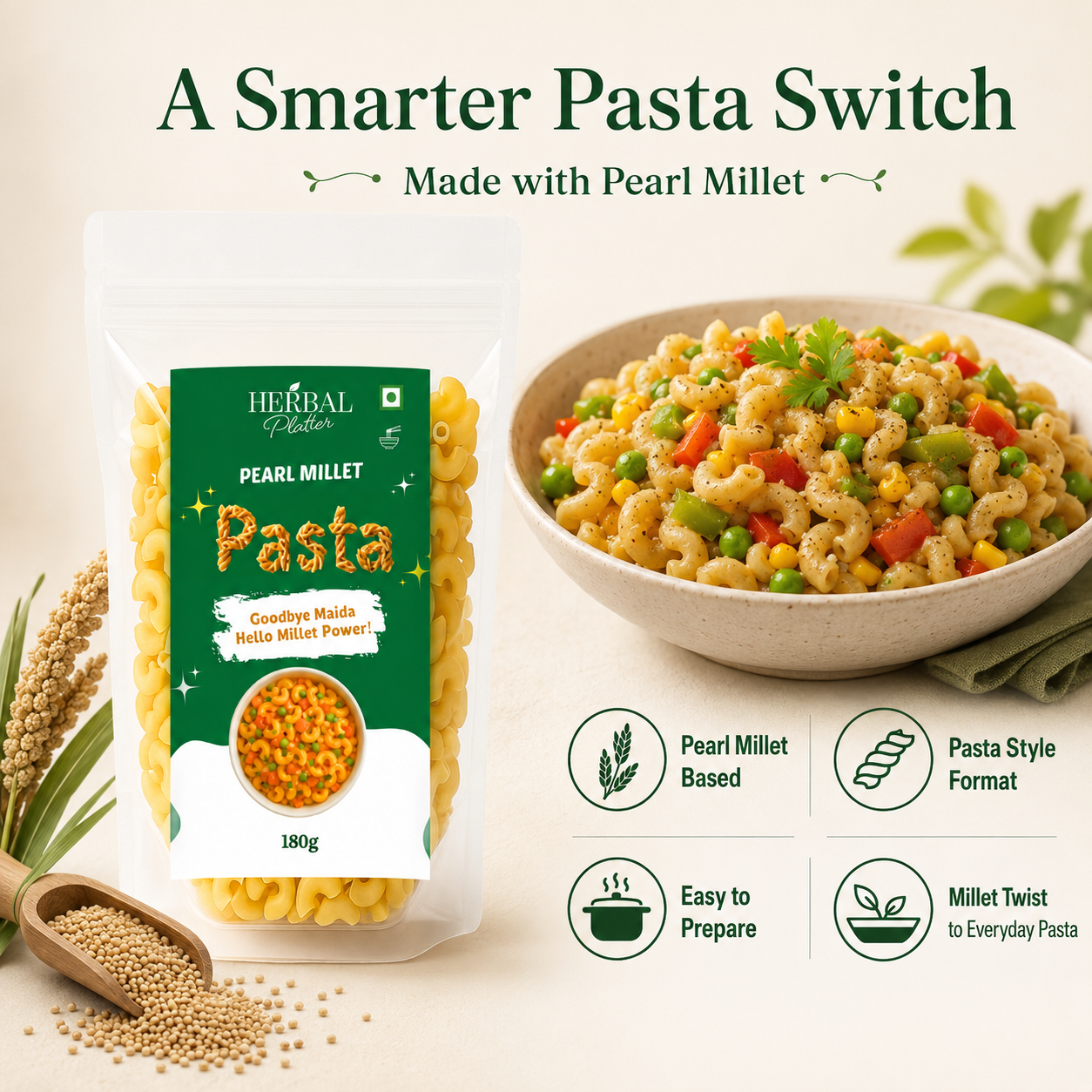 Pearl Millet Pasta | Healthy Pasta, No Maida, No MSG Not Fried |180g
