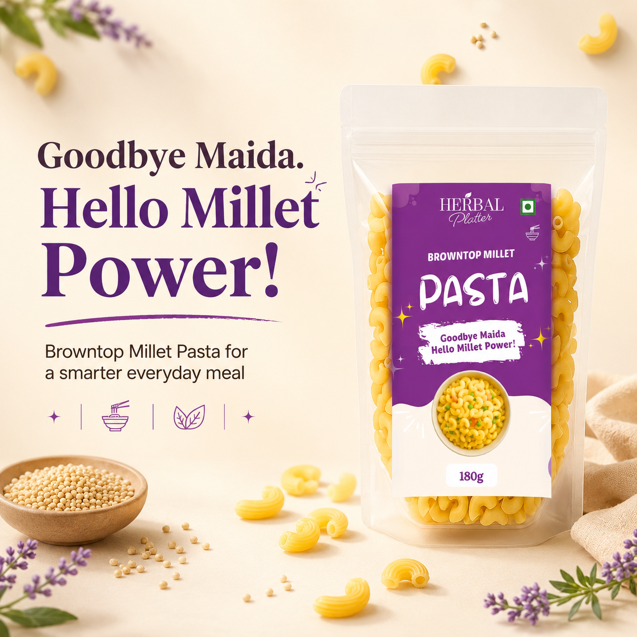Brown Top Millet Pasta | Healthy Pasta, No Maida, No MSG Not Fried |180g