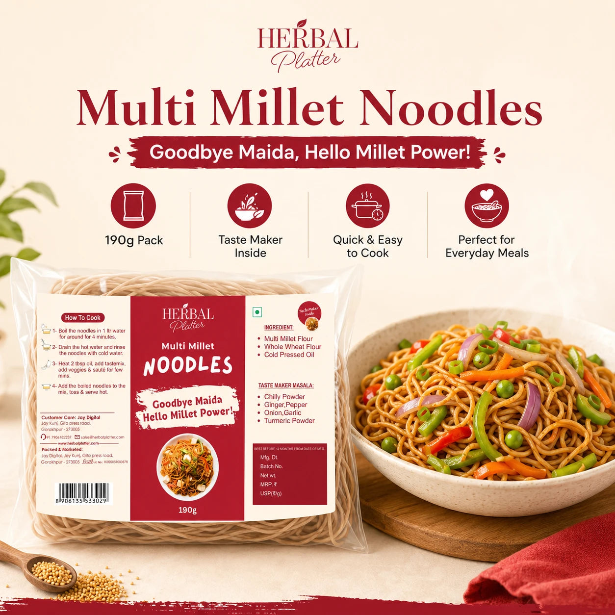 Multi Millet Noodles | Healthy Noodles, No Maida, No MSG Not Fried | 190