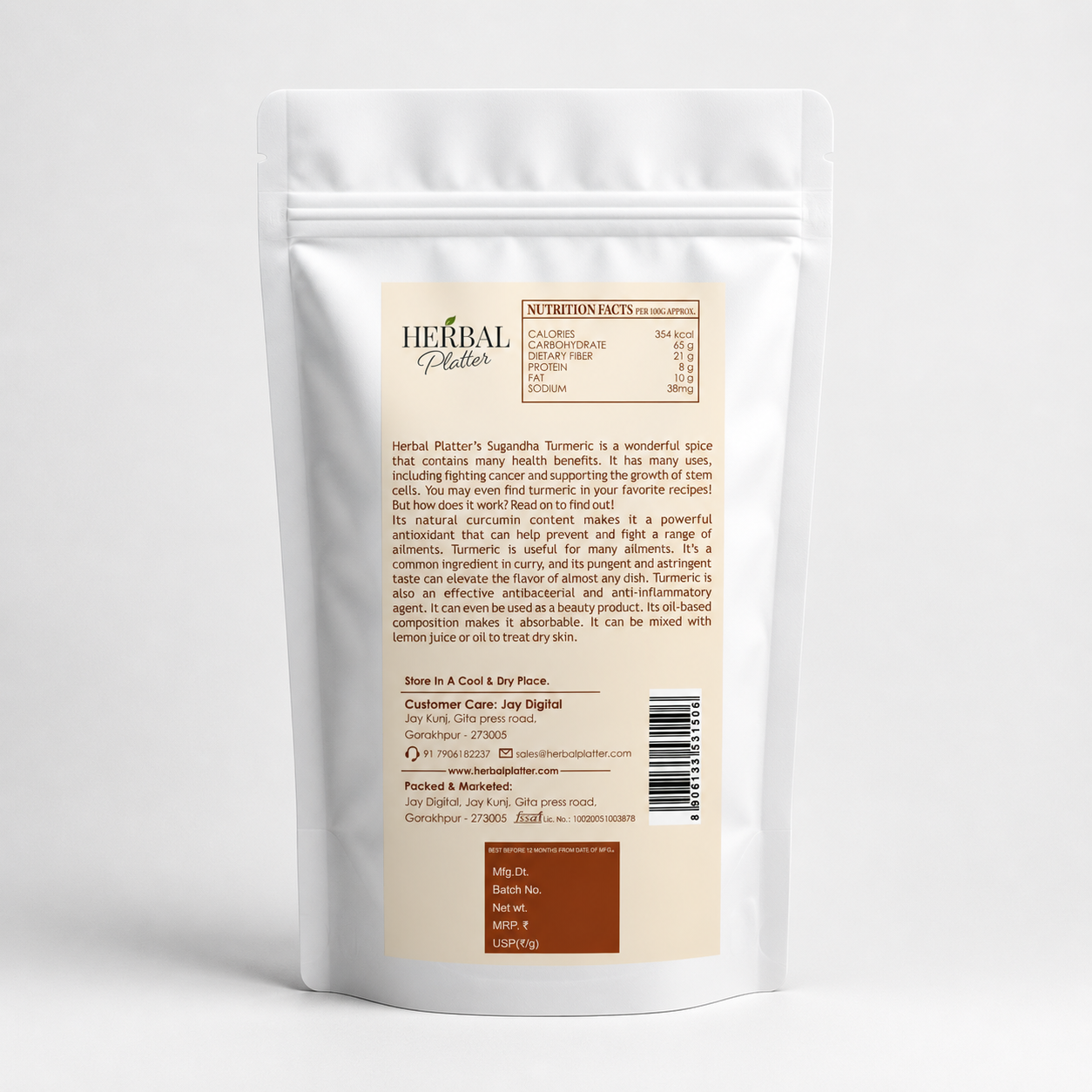 Premium Sugandha Turmeric Powder | 4.5%+ Curcumin Content| Pure Haldi Powder | Nagpur Origin| Lab Tested| High Oil Content| 200g Stand-up Pouch