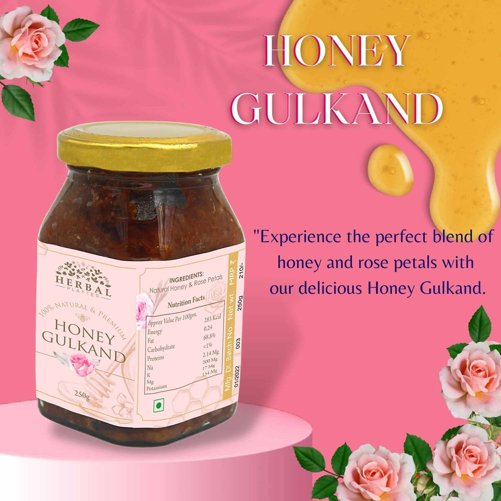 Honey Gulkand with Rose Petals & Honey 250g