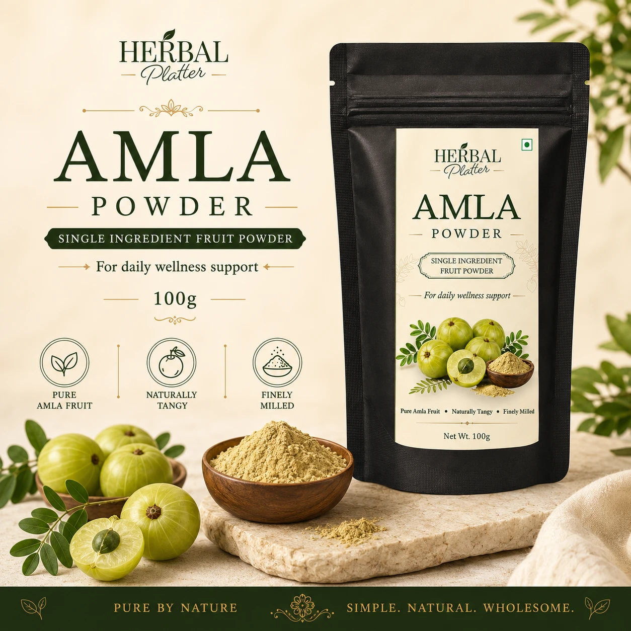 Amla Powder for Immunity, Digestion, Skin and Hair Health, Non-GMO 100g