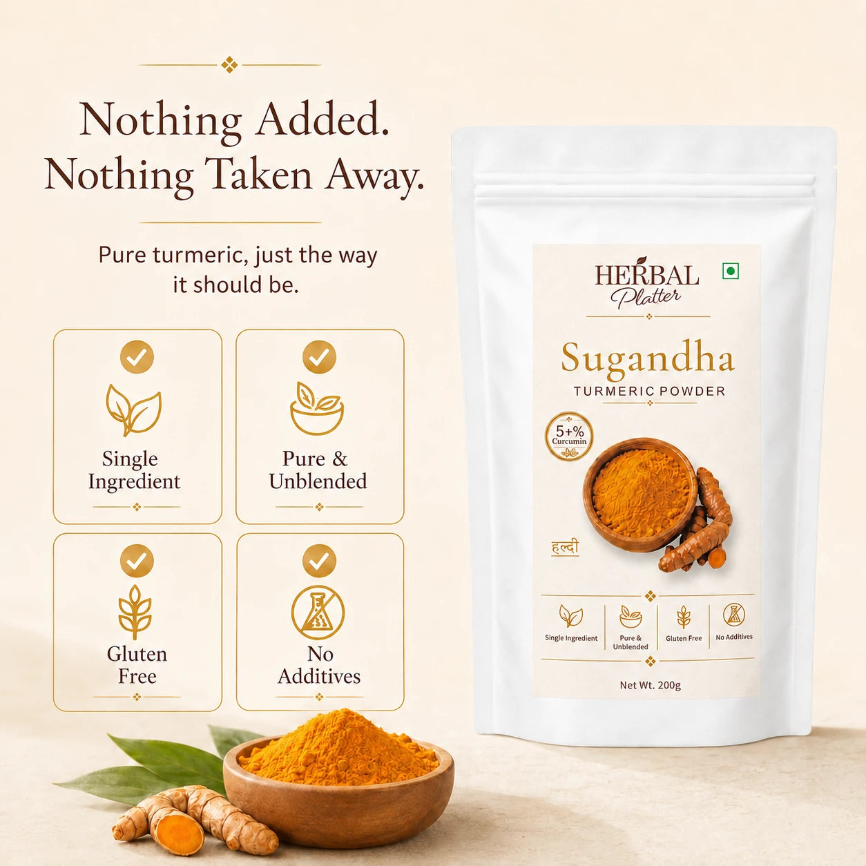 Sugandha Turmeric Powder | 5.65% Curcumin | Lab Tested | Wardha Origin | 200g