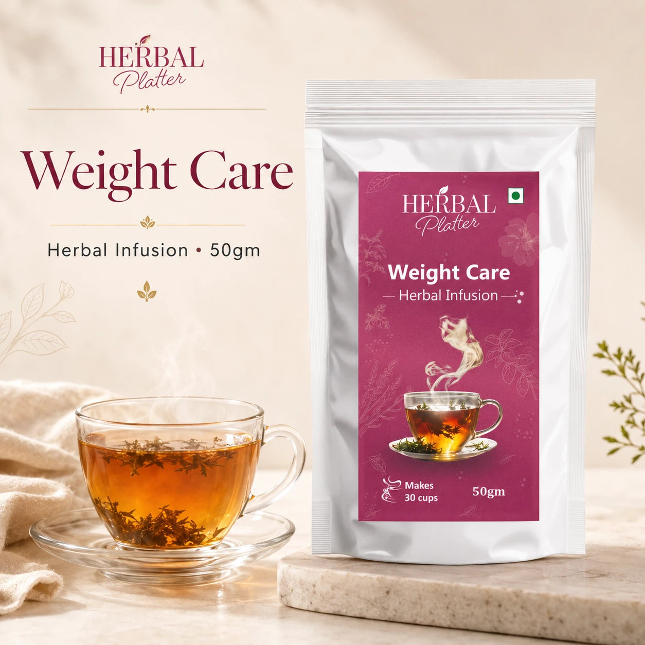 Weight Care Herbal Infusion | 50gm in Standup Pouch | 29+ cups