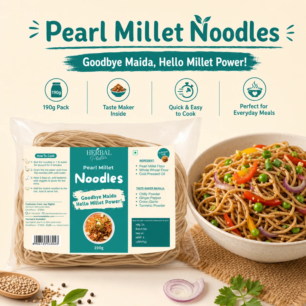 Pearl Millet Noodles | Bajra & Whole Wheat | 190g