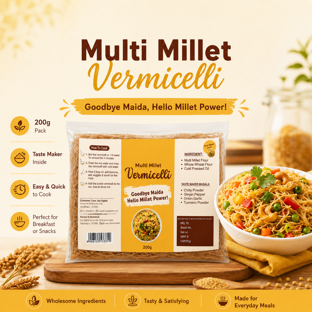 Multi Millet Vermicelli| Healthy Vermicelli, No Maida, No MSG Not Fried | 200g
