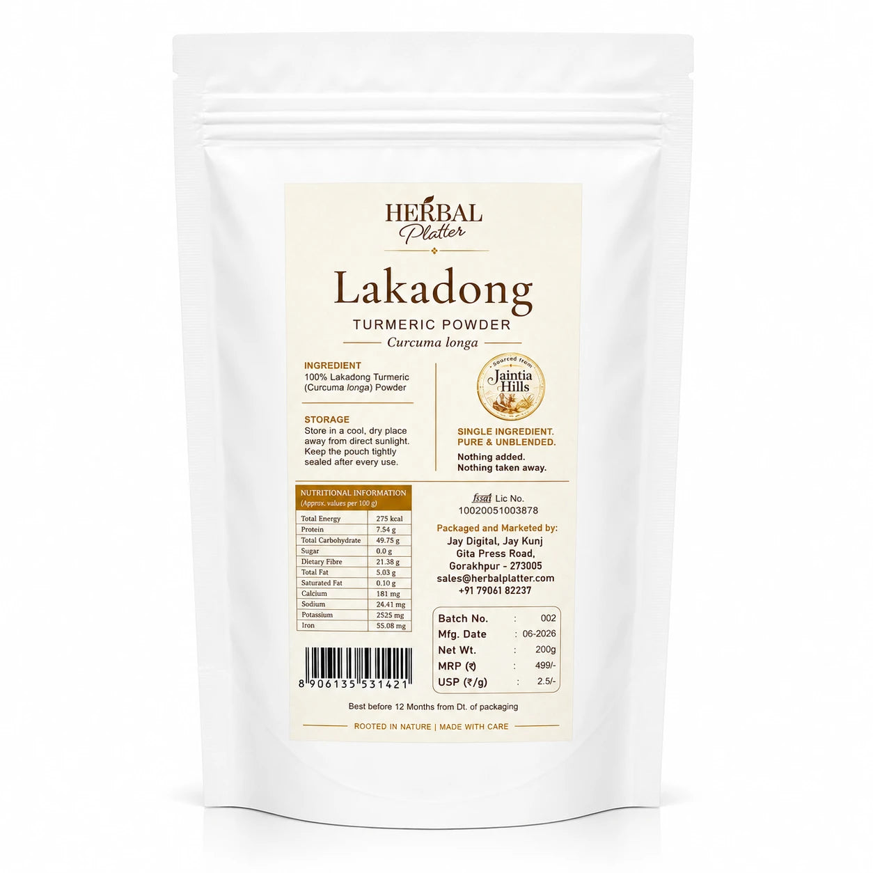 Lakadong Turmeric Powder | 8.93% Curcumin | Lab Tested | Jaintia Hills | 200g