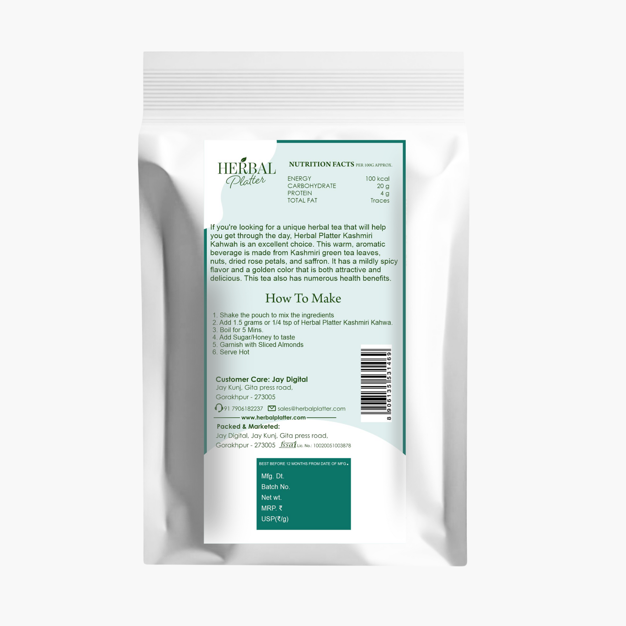 Kashmiri Kahwa Tea | With Kesar | Sugar-Free | Traditional Brew | 70g