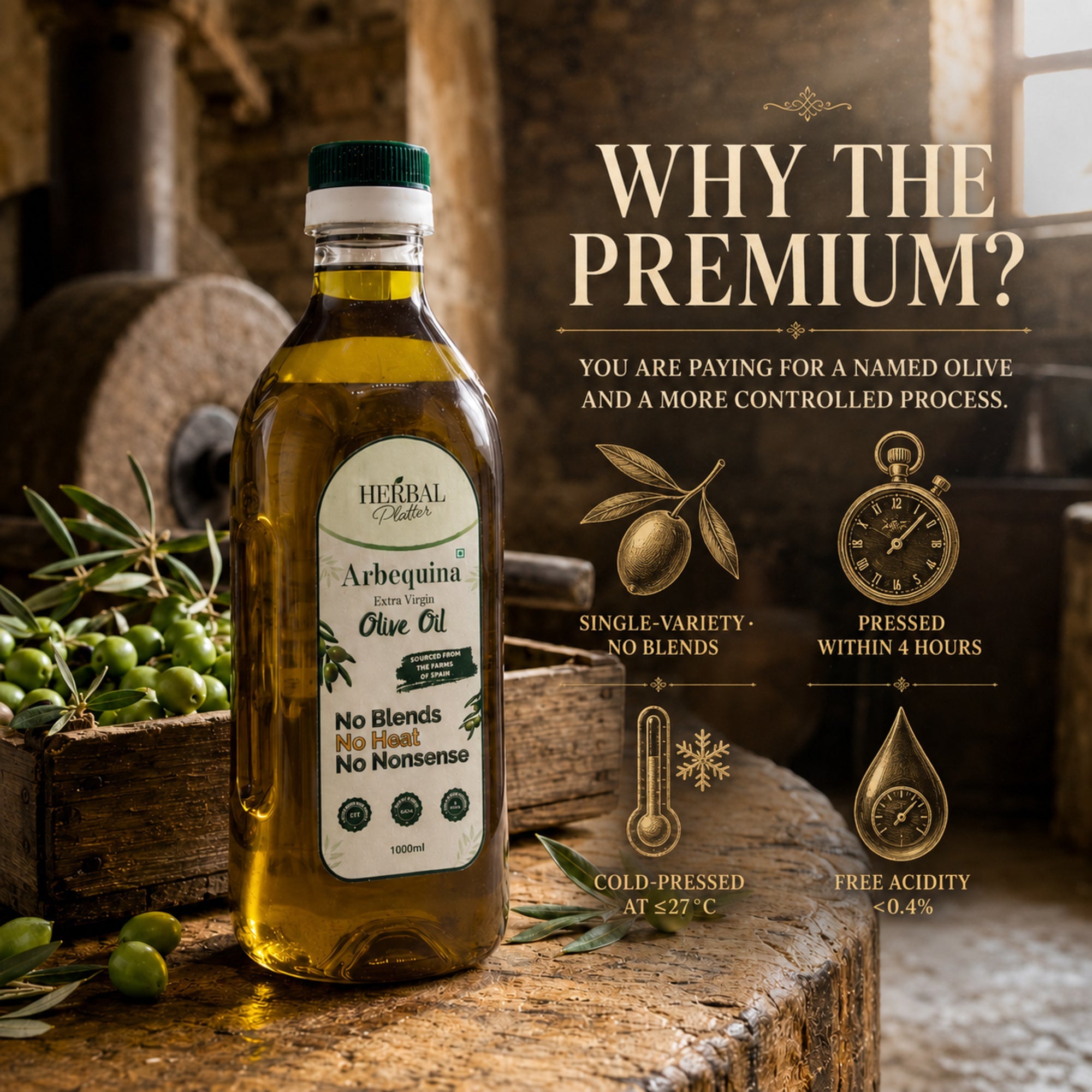 Why Herbal Platter Arbequina extra virgin olive oil carries a premium
