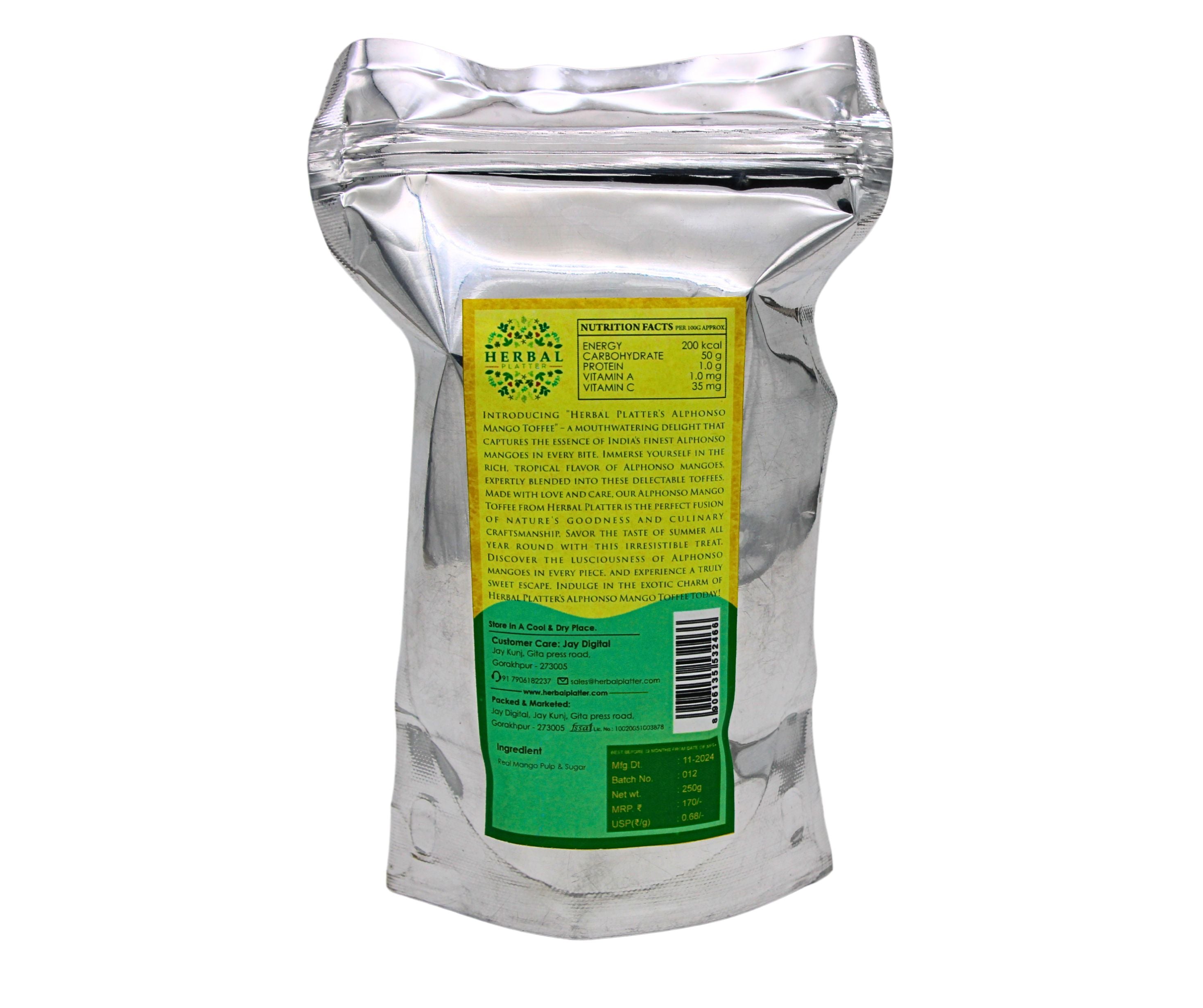 Alphonso Mango Toffee | Dehydrated Fruit | Dried Mangoes|  250g Stand-up Pouch