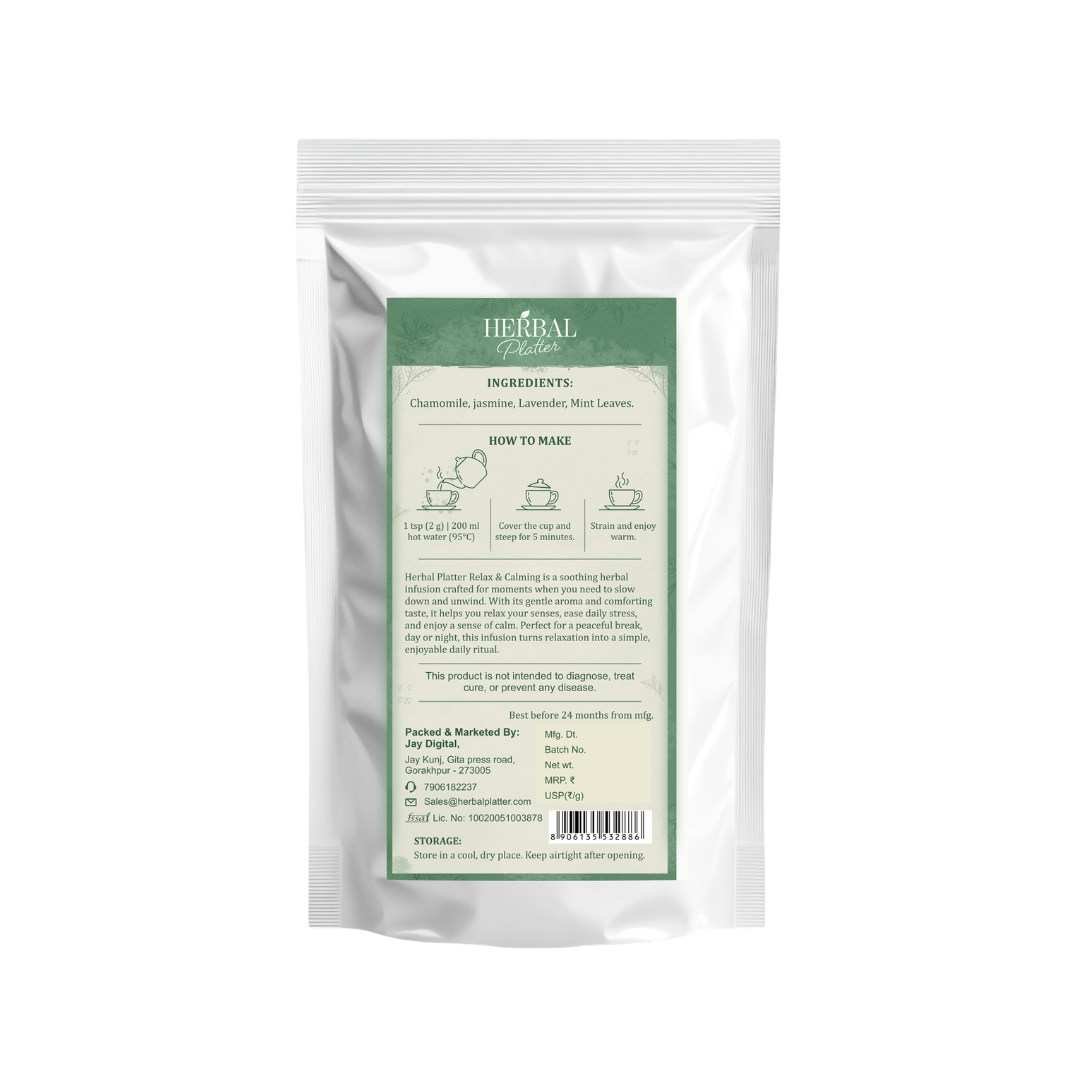 Relax Calming Herbal Infusion | 50gm in Standup Pouch | 29+ cups