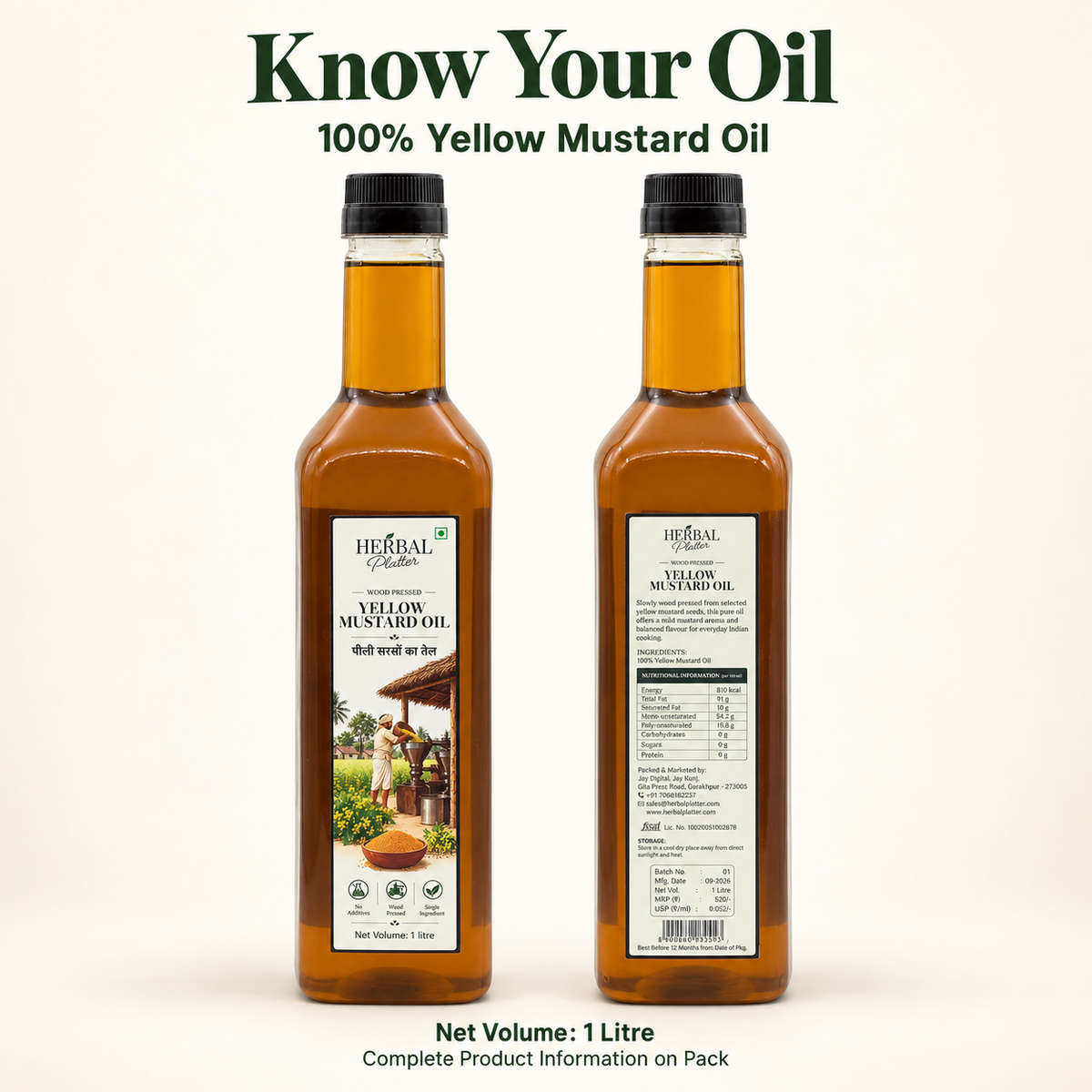 Herbal Platter yellow mustard oil front and back packaging details
